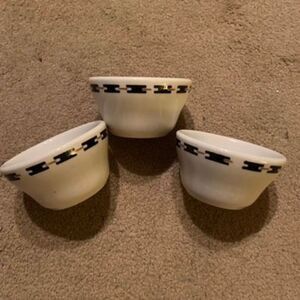 3 Buffalo China Custard Cups Black Anvils And Yellow Dashes Restaurant Ware